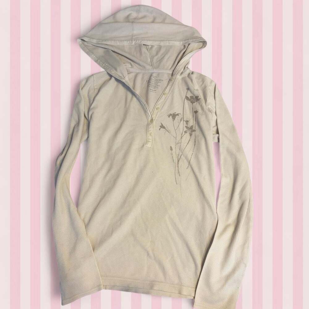 Faded Glory Floral Thermal Henley Hoodie Medium